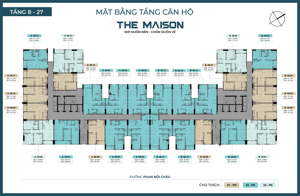 Bản vẽ mặt bằng điển hình tầng 8 đến 27 dự án căn hộ The Maison.